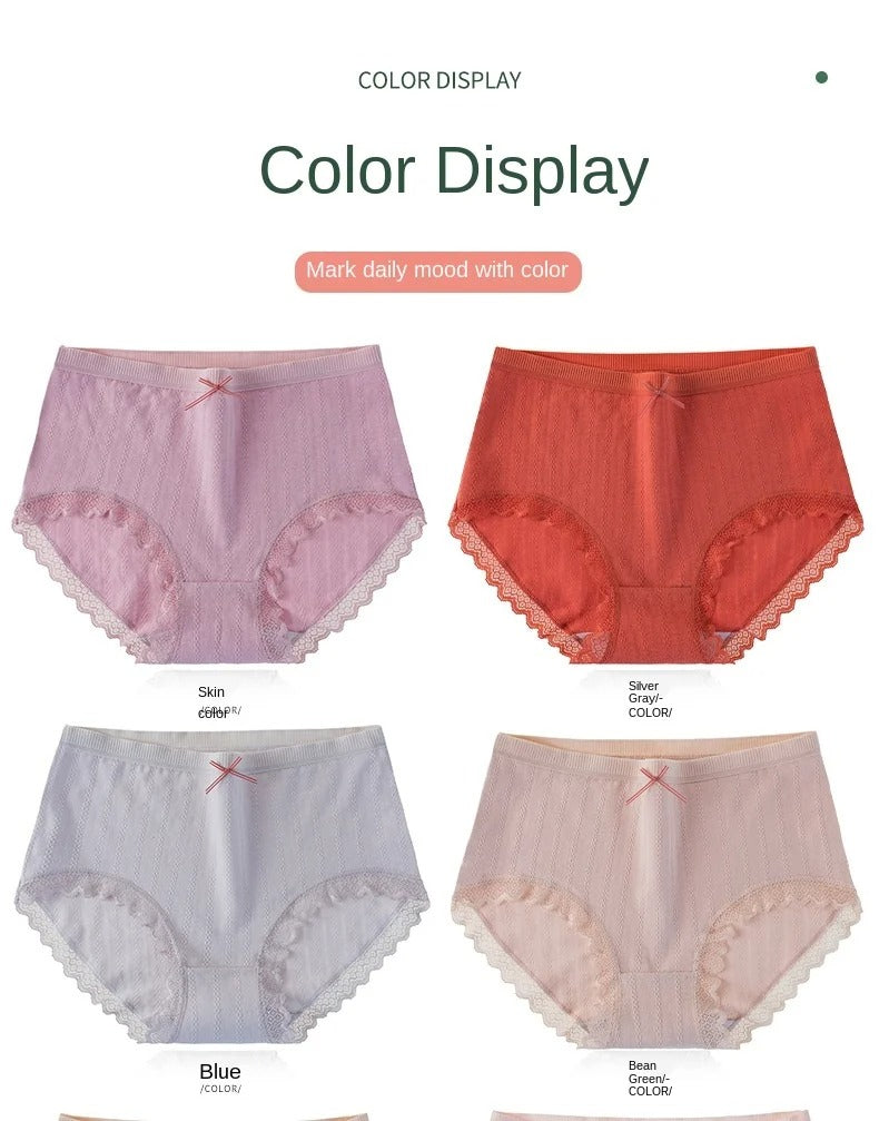 Women's Mid Waist Cotton Briefs High Quality Breathable Lace Underwear