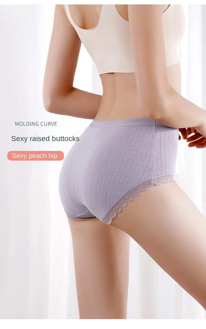 Women's Mid Waist Cotton Briefs High Quality Breathable Lace Underwear